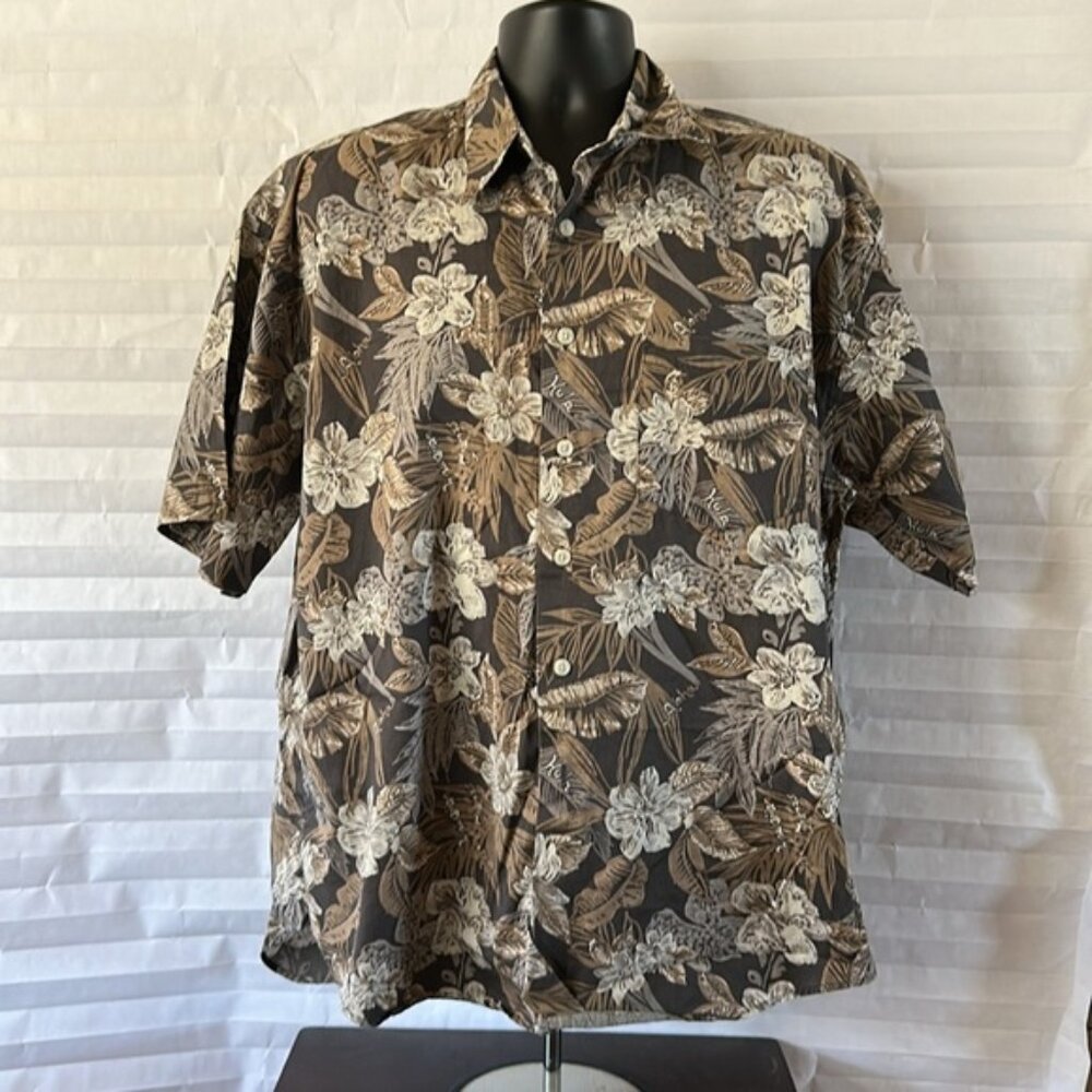 St. John’s Bay Brown Hawaiian Print Shirt Size XL